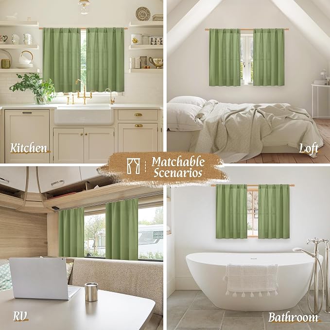 Green Semi Sheer Linen Curtains - Image 6