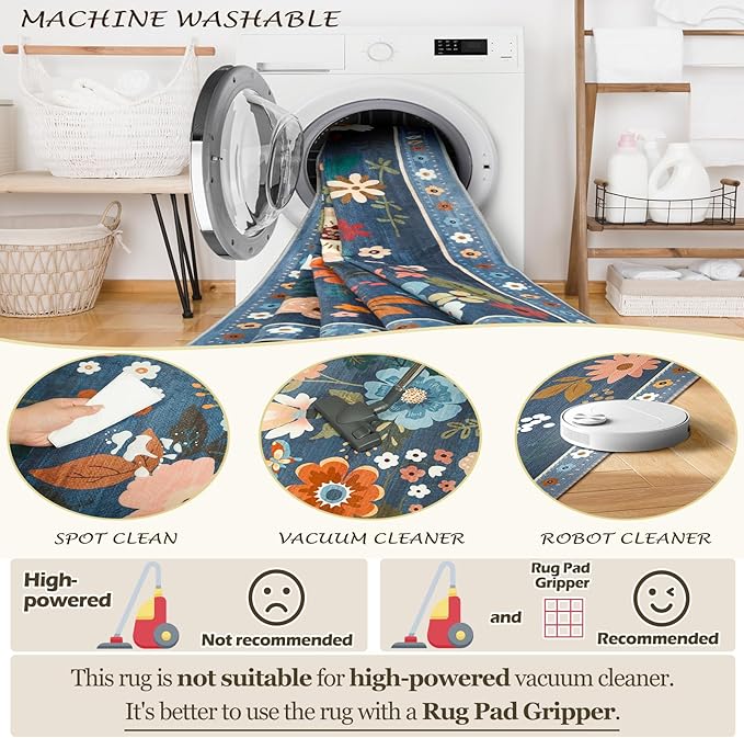 RELEANY Floral 5x7 Area Rug Machine Washable Soft Print Boho Carpet Non Slip - Image 6