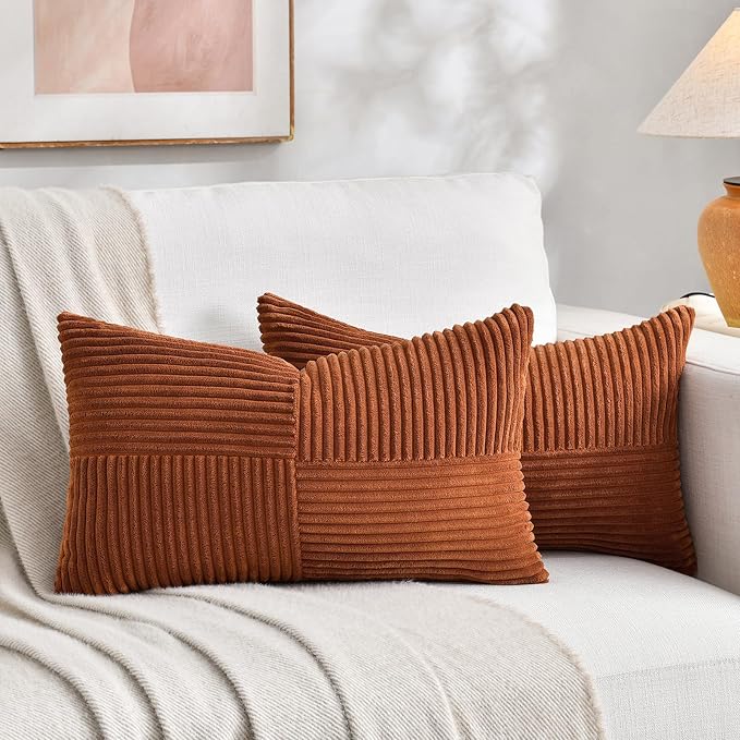 Fancy Homi 2 Packs Rust Lumbar Decorative Throw Pillow Covers 14x22 Inch by Fancy+Homi