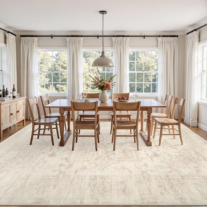 8x10 Area Rugs Living Room: Bedroom Washable Carpet Beige/Brown | Large Vintage - Image 3