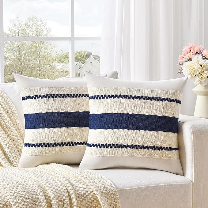 Fancy Homi Set of 1 Navy Blue Big Decorative Throw Pillow Covers 24x24 Inch - Image 2