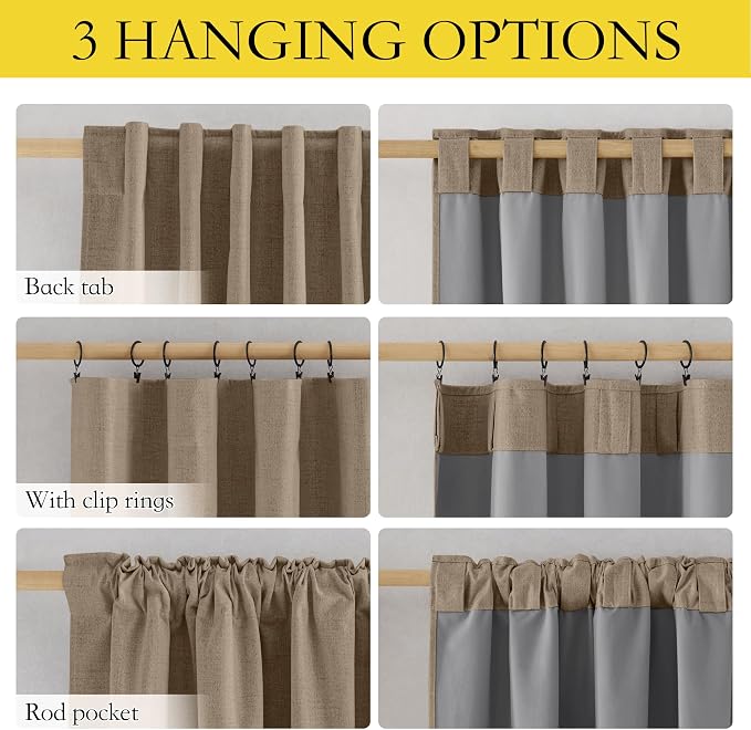 NICETOWN Short 100% Blackout Curtains 63" Long, Linen Blend Drapes - Image 2