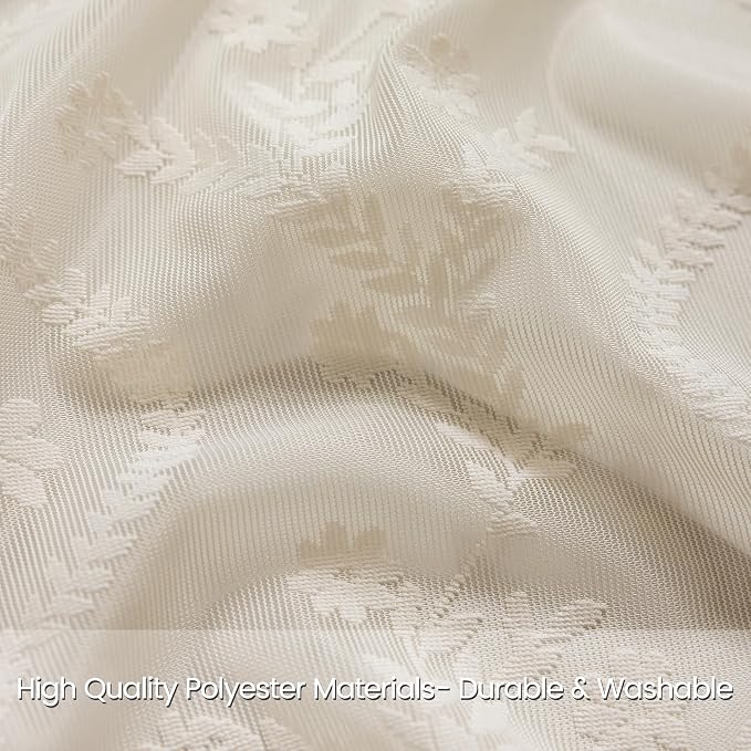 WAZZIO Boho Lace Curtains 2 Panels 105 Inches -Cute Vintage Victorian Sheer - Image 2