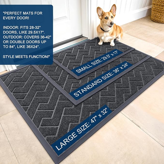 OLANLY Front Door Mat Outside 47x17, All-Season Absorbent Rubber Doormat | Grey - Image 2