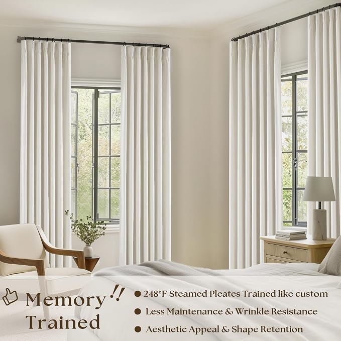Natural Pinch Pleated Linen Blackout 105 Inch Curtains 2 Panels - Image 2