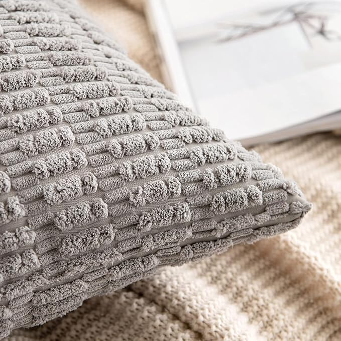 MIULEE Corduroy Decorative Throw Pillow Covers 16x16 Light Grey Pack of 2 | - Image 6