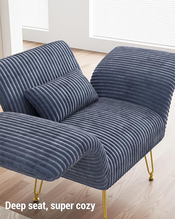 Txtin's Comfy Accent Chair Reading Chair for Bedroom Cozy Wing Arm Living Room Single Sofa Chair with Angle Adjustable Arms Navy Blue Corduroy Easy Assembly
