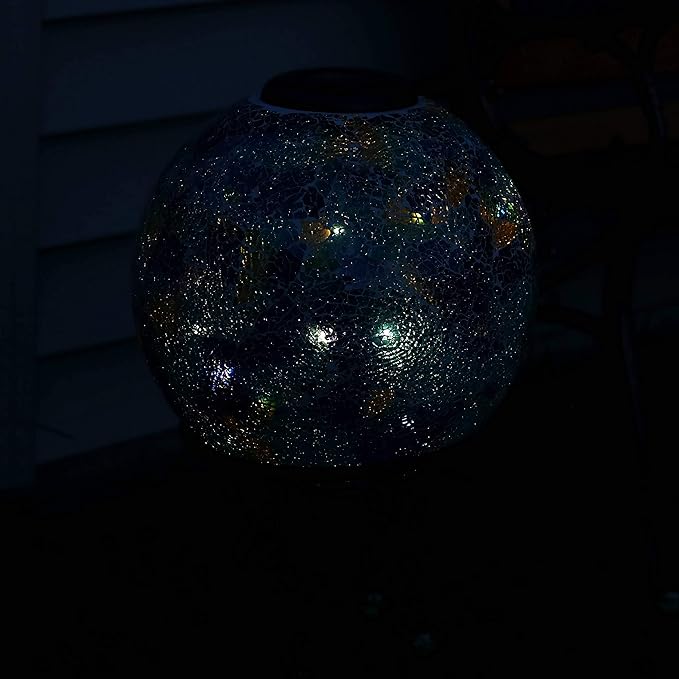 Sunnydaze 10 inch Solar Gazing Ball for Garden - Glass Outdoor Gazing Globe - Crackled Azul Terra