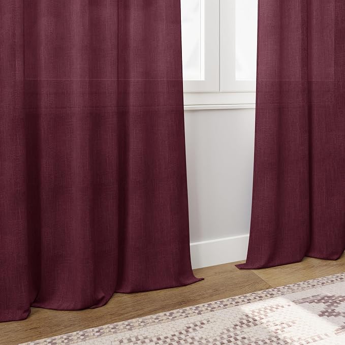 Nanspring Burgundy Linen Curtains 84 Inch Length 2 Panels Set - Image 6