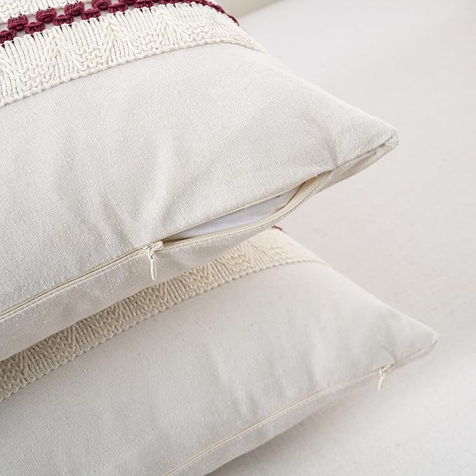 Fancy Homi Set of 1 Burgundy Boho Decorative Throw Pillow Covers 18x18 Inch - Image 3