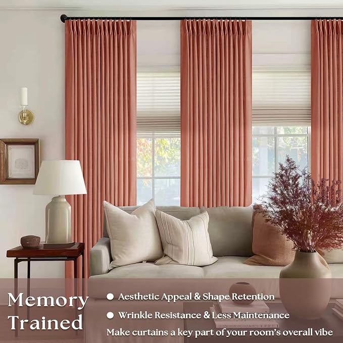 Terracotta 90 Inch Linen Curtains Pinch Pleated 2 Panels Set Firebrick | - Image 2