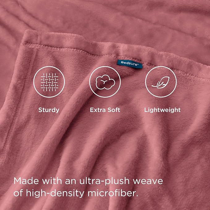 Bedsure GentleSoft Fleece Bed Blankets Queen Size Dusty Rose - Image 4