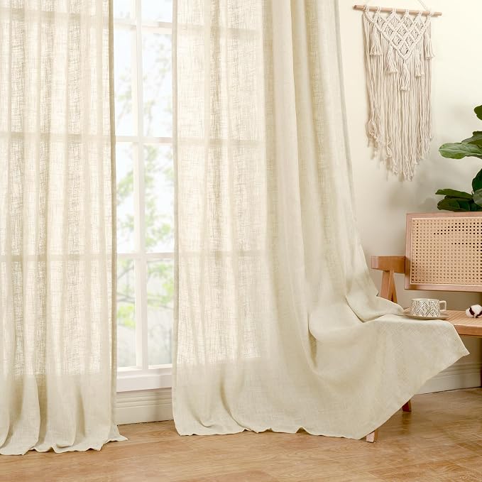 LAMIT Linen Curtains 95 inch for Living Room, Soft Thick Light Filtering Boho - Image 9
