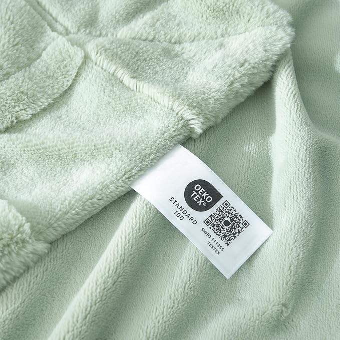 Cozy Bliss Checkered White Faux Rabbit Fur Throw Blanket, Soft Fuzzy Fluffy Minky Cream Furry Blankets for Couch, Bed (Sage Green, King(108" x 90")