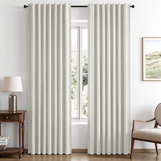MIULEE 100% Blackout Linen Curtains 42 x 72 Inch Light Beige 2 Panels | Thermal by MIULEE