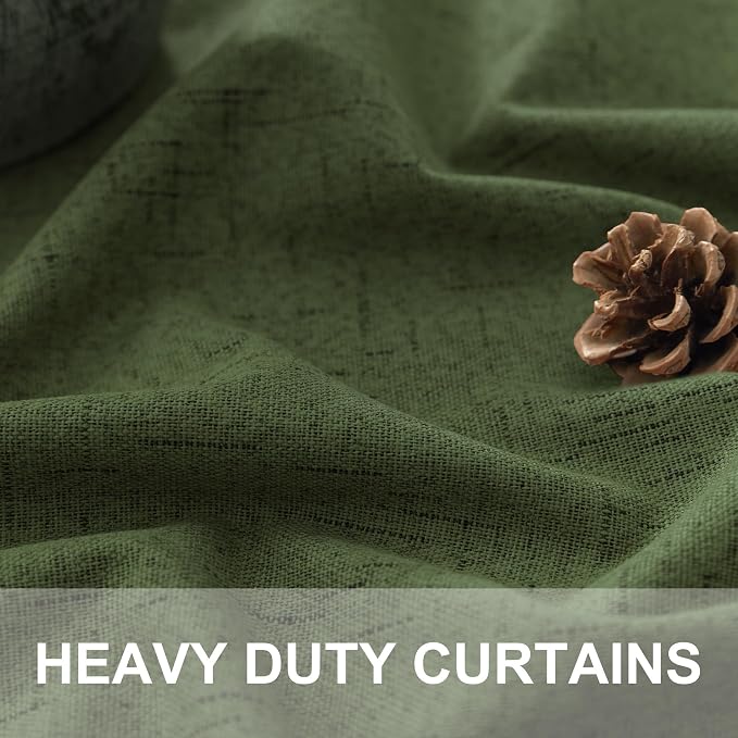 Olive Green Blackout Curtains 84 Inches Long 2 Panels Linen Boho Black Out Dark - Image 3