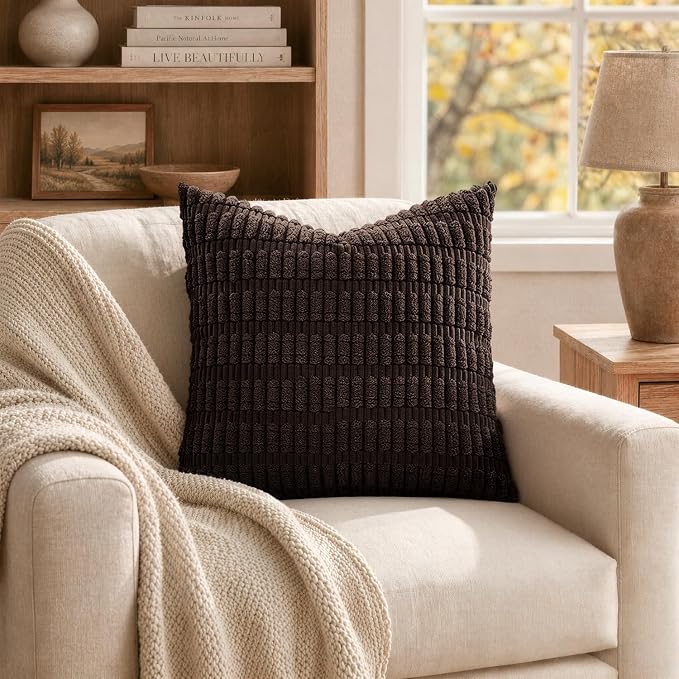 MIULEE Corduroy Decorative Throw Pillow Covers 20x20 Dark Brown Pack of 2 | - Image 4
