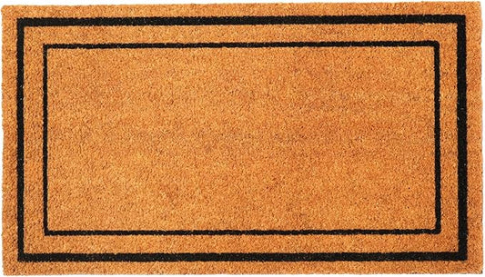 Welcome Doormats, Natural Coco Coir Mats with Non-Slip PVC Backing, Indoor Outdoor Mats for Home & Office, Floor Mats for Door Decor, Plain Entry Mat with Border, Beige & Black, 30"x17"