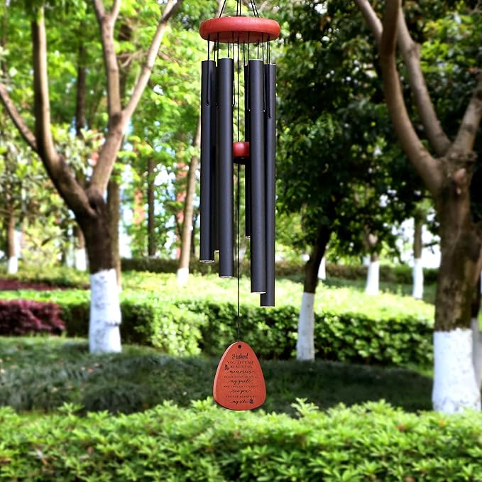 Memgift Memorial Wind Chime for Loss of Husband - Solid Beech Wood Sympathy Gift - Bereavement Wind Chime for Loved One - Outdoor Remembrance for Garden & Patio 32 Inch