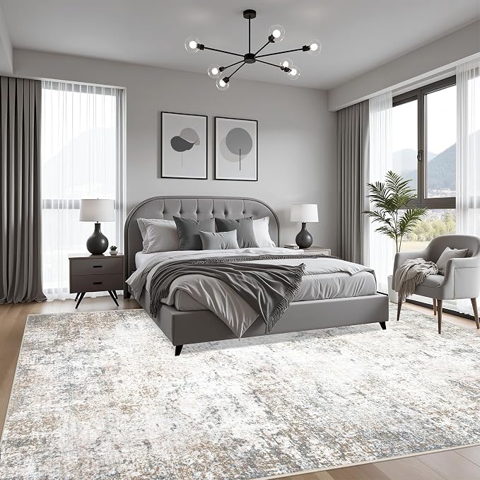Area Rug Living Room: 4x4 Modern Washable Indoor Soft Carpet Brown | - Image 3