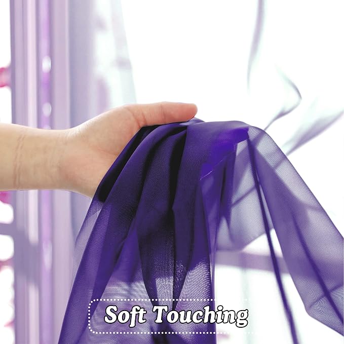 Purple Kitchen Sheer Curtains 36 inches Long, Short Kitchen Window Treatment - Image 3