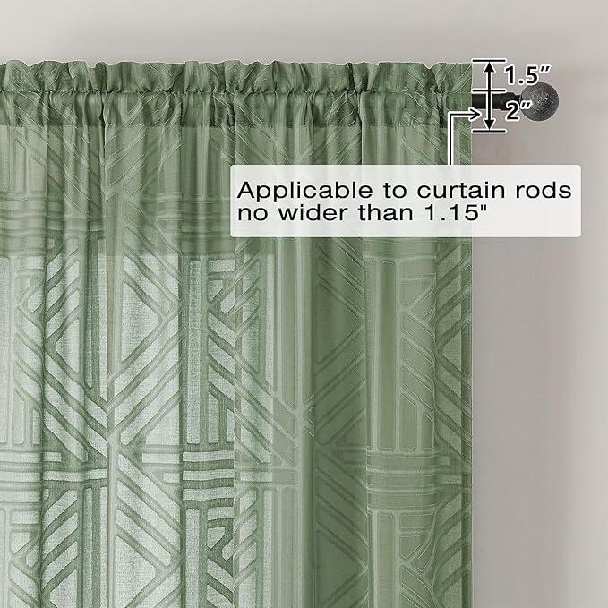 Simplebrand Sage Green Semi Sheer Curtains 84 Inches Long 2 Panels, Light - Image 4