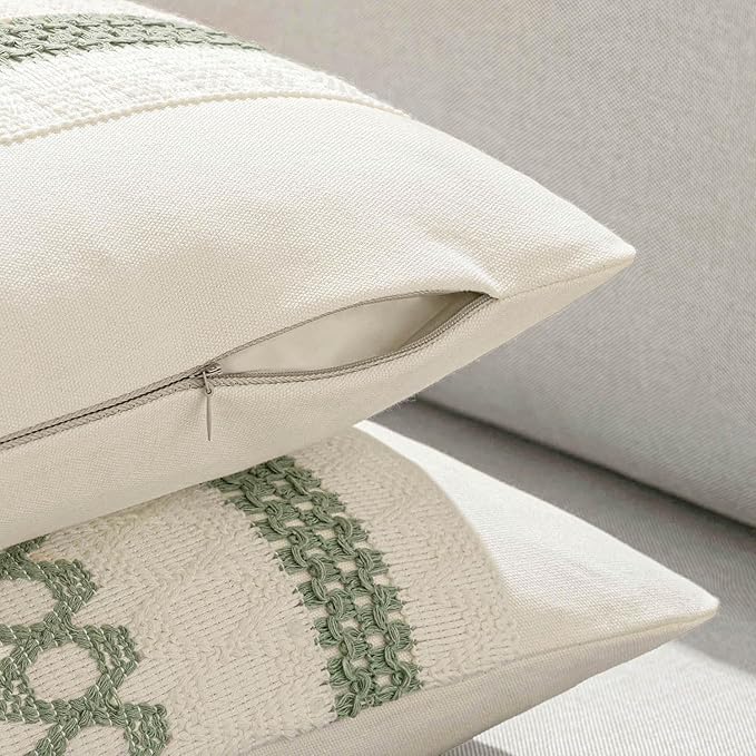 MIULEE Set of 2 Sage Green Boho Decorative Pillow Covers 26x26 Inch | Farmhouse - Image 8
