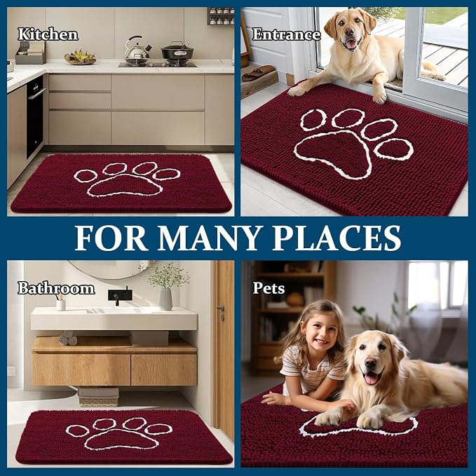 OLANLY Dog Door Mat for Muddy Paws 44x32, Paw Print Design Chenille Mud Mat | - Image 8