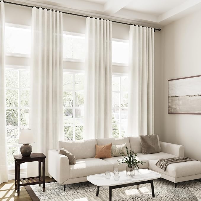 Cream Linen Curtains 93 Inches Long 2 Panels Back Tab Rod Pocket Modern - Image 7