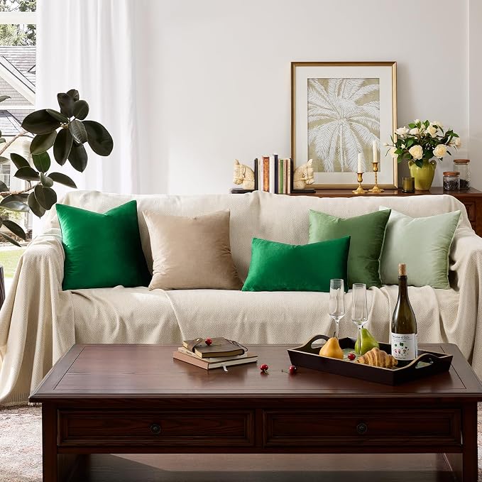 GIGIZAZA Green Velvet Pillow Covers 18x18 Decorative Pillows Pack of 2 | Throw - Image 8