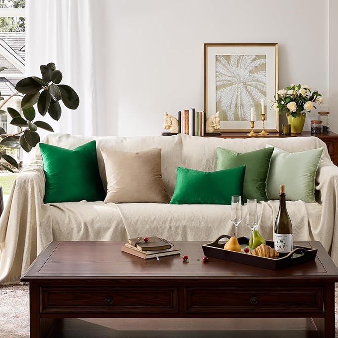 GIGIZAZA Decorative Couch Forest Green Pillow Covers, Square Sofa Velvet Pillow - Image 5