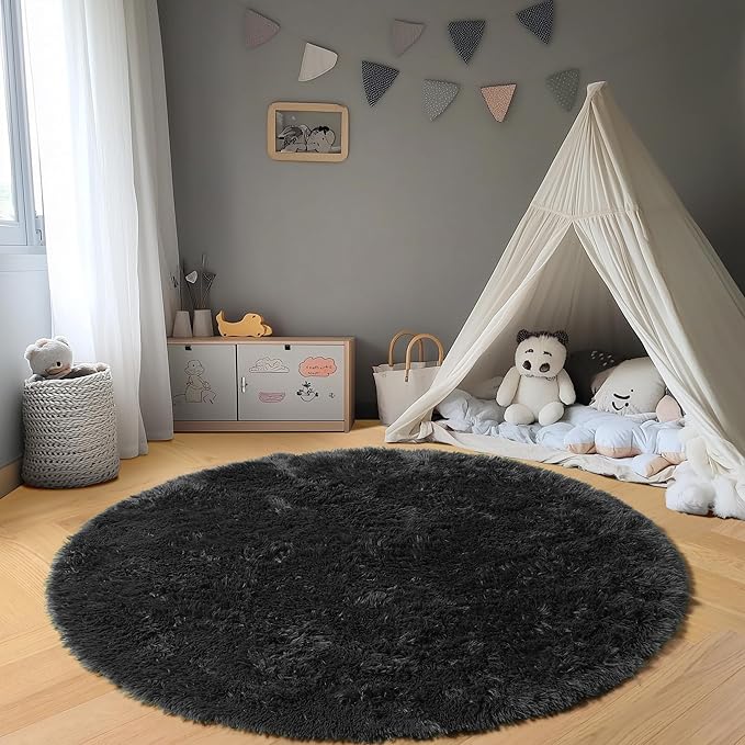 Black Round Area Rugs 5ft, Soft Bedroom Circle Rug Floor Mats - Image 7