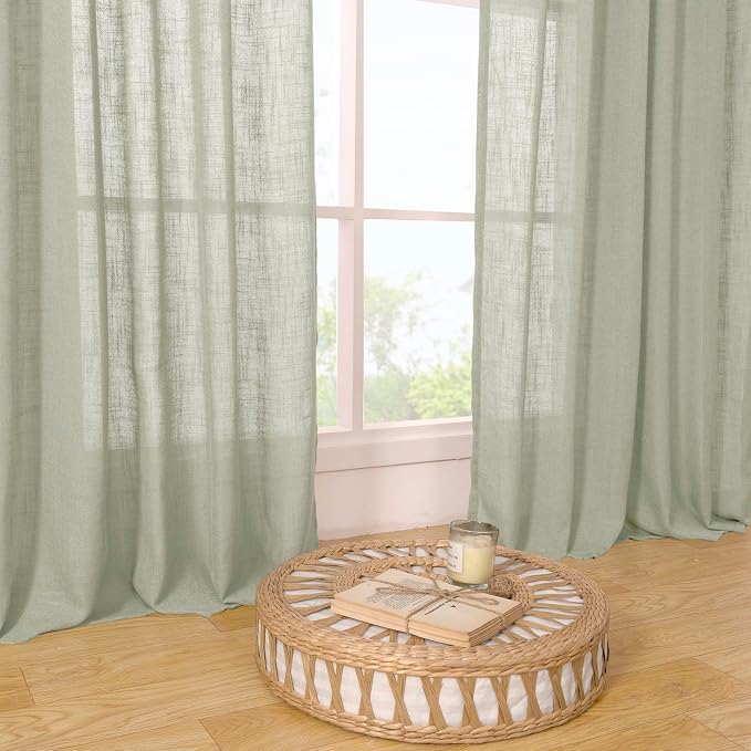 40 Inch Length Linen Curtains for Small Windows Over Silk 2 Panels | Semi Sheer - Image 9