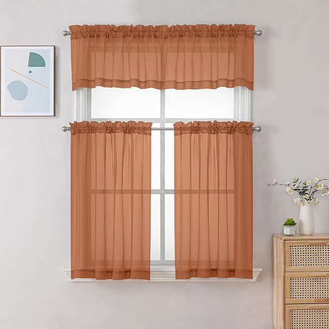 Chyhomenyc Sheer Valances for Windows 2 Pack, Small Window Curtains for Living - Image 2