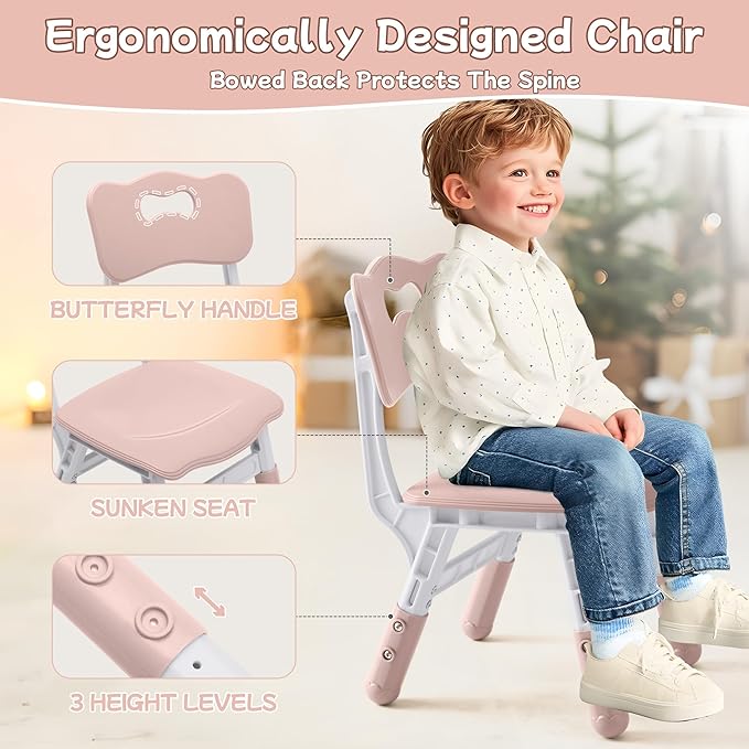 Toddler Table and Chair Set, Height Adjustable-Upgrade Kids Table and 2 Chairs for Ages 3-8, Multi-Activity Toddler Play Table with Graffiti Desktop for Home/Daycare/Classroom