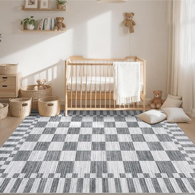 GarveeHome Grey Checkered Rug 6x9 Area Rugs Living Room Checkerboard Rug | - Image 3