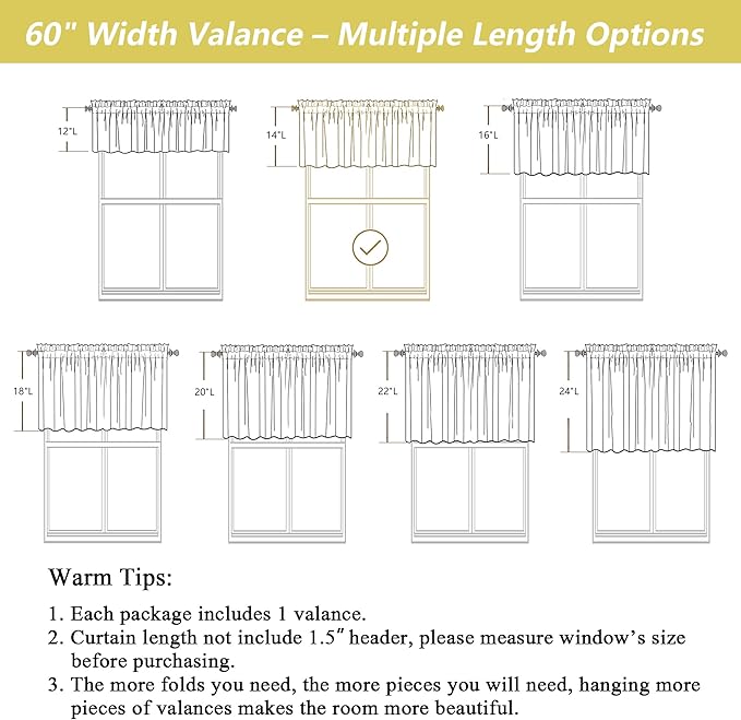Linen Valances for Windows, Light Filtering Faux Linen Textured Small Short - Image 3