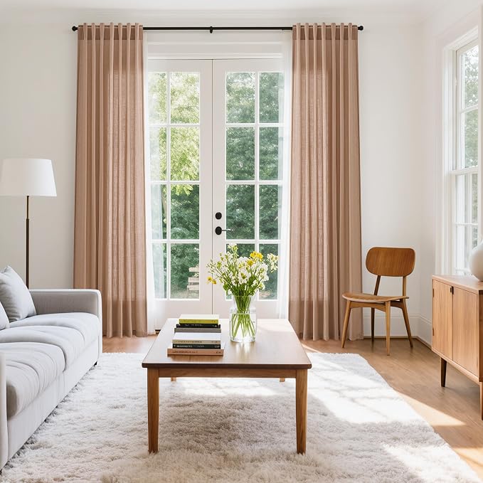 Nanspring Peach Linen Curtains 102 Inches Long Rod Pocket Back Tab Drapes 2 - Image 7