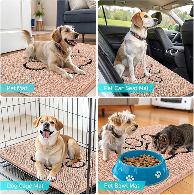OLANLY Dog Door Mat for Muddy Paws 48x30, Paw Print Design Chenille Mud Mat | - Image 7