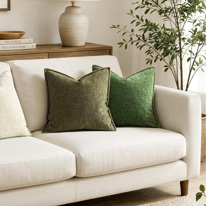 MIULEE Decorative Couch Throw Pillow Covers 18x18 Inch Olive Green 2 Pack | - Image 4