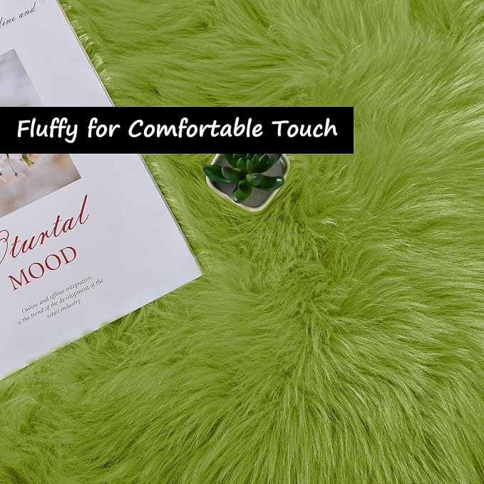 Goolela Lime Green Fluffy Fur Rug 3x5 - Image 5