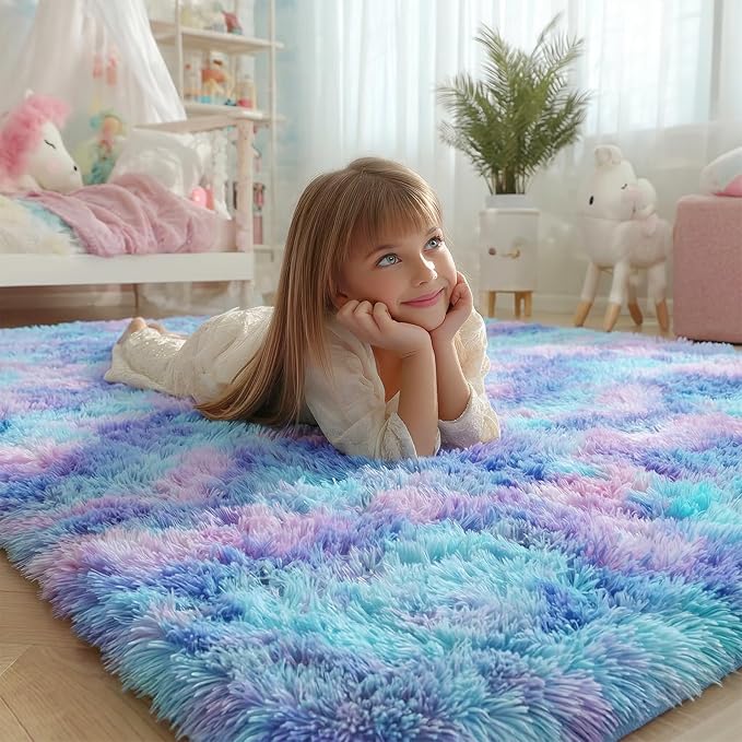 9x12 Rainbow Large Area Rug for Bedroom Girls, Cute Kawaii Purple Rainbow - Image 5