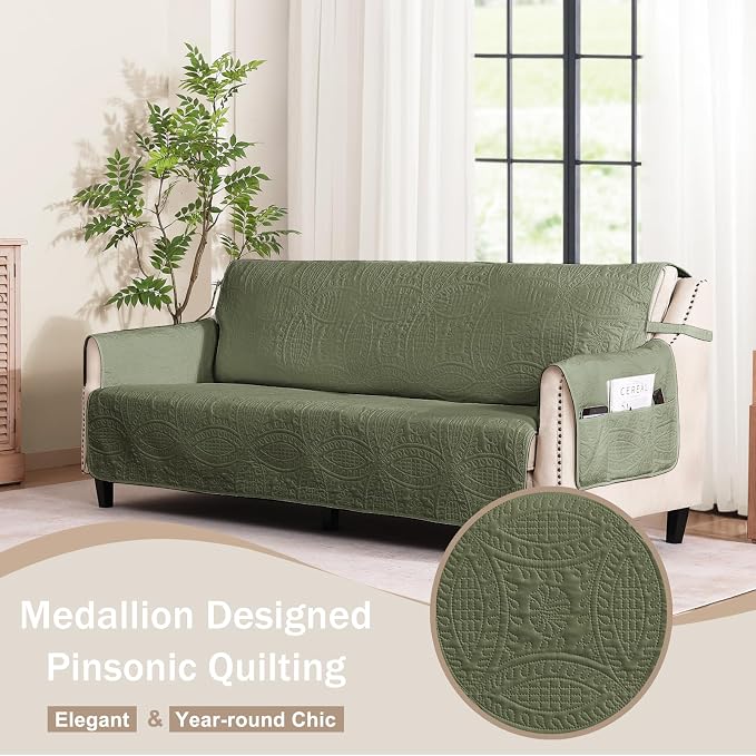 Green Recliner TV Chair Covers, Quilted Décor Water-Repellent Medium Lazy Boy - Image 9