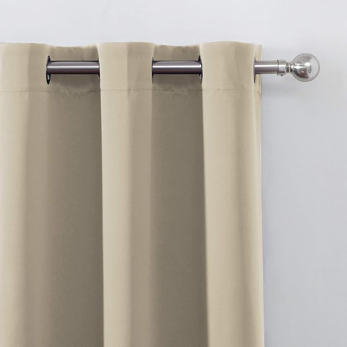 Beige Blackout Curtains 34 x 84 Inch Length/Set of 2 Curtain Panels/Thermal - Image 7