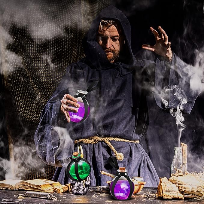 Patelai 2 Pcs Halloween Glass Potion Bottles with Belt Cork Renaissance Witch Costume Accessories Witch Props Potion Bottle for Halloween Party Decor Cosplay DIY Crafts Gift (Black)