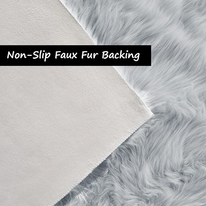 Goolela Grey Round Area Rug 6ft Fluffy Circle Faux Sheepskin Fur Carpet - Image 4