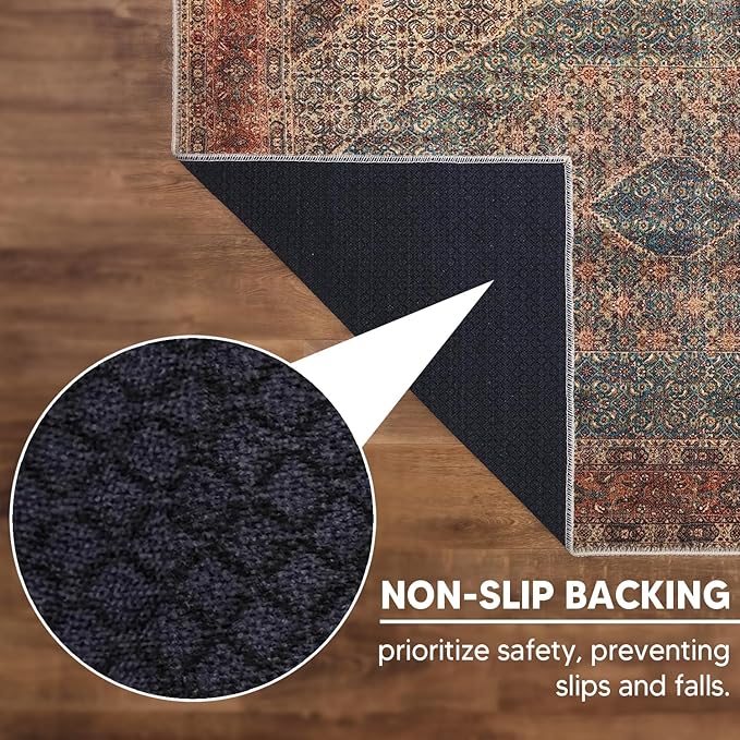 Keen Home Design 2x10 Rug - Machine Washable Runner Rug with Non-Slip Backing, Ideal for Hallway, Entryway, Kitchen, Laundry Room - Vintage, Easy Clean, Durable, Low Pile - (2'6" x 10')