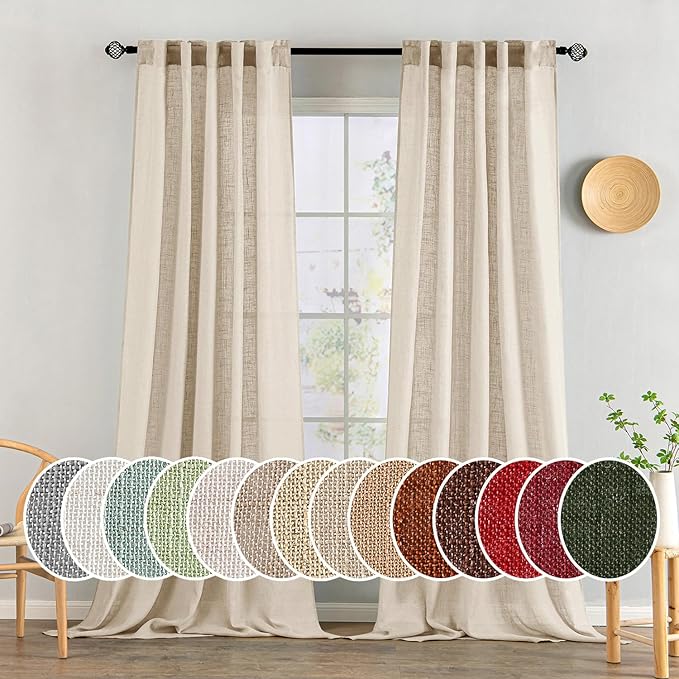 MIULEE Light Taupe Linen Curtains 108 Inches Long 2 Panels by MIULEE