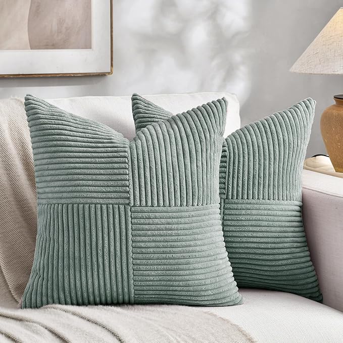 Fancy Homi 2 Packs Grey Blue Decorative Throw Pillow Covers 16x16 Inch by Fancy+Homi