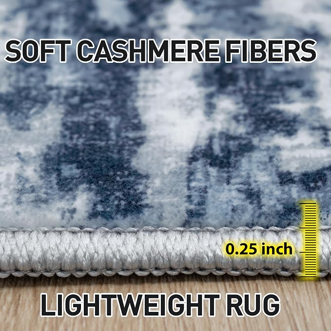5x7 Area Rugs for Living Room: Washable Abstract Blue Grey Badroom Carpet | - Image 6